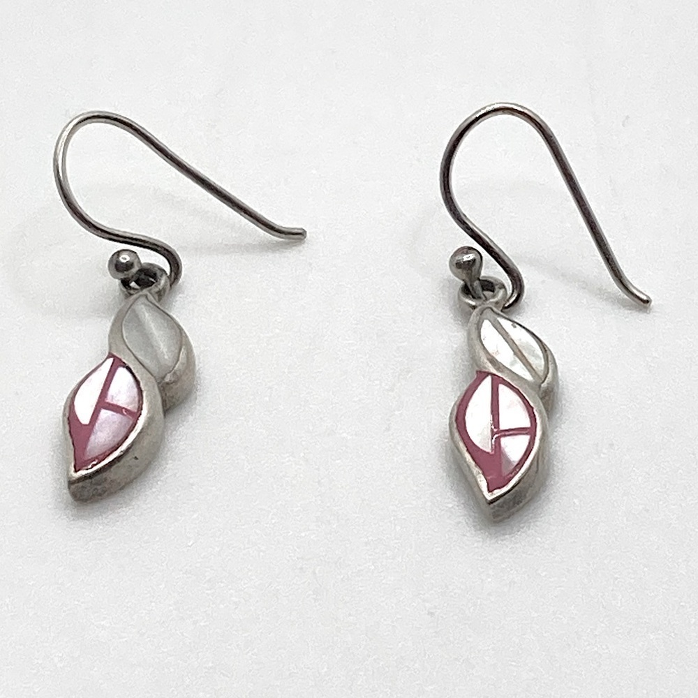 VTG 925 Sterling Silver Pink Mother of Pearl Drop Earrings